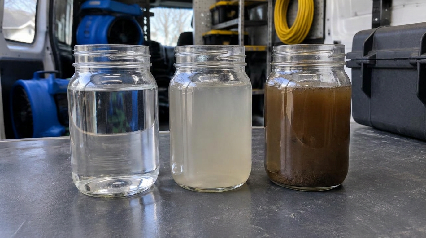 Three jars showing clean, gray, and contaminated black water
